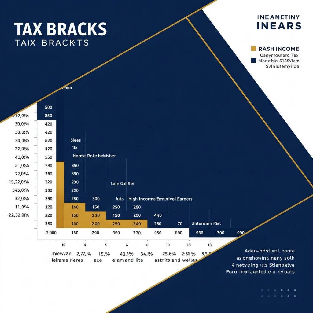 2025 tax brackets infographic for high-income earners in navy blue and gold