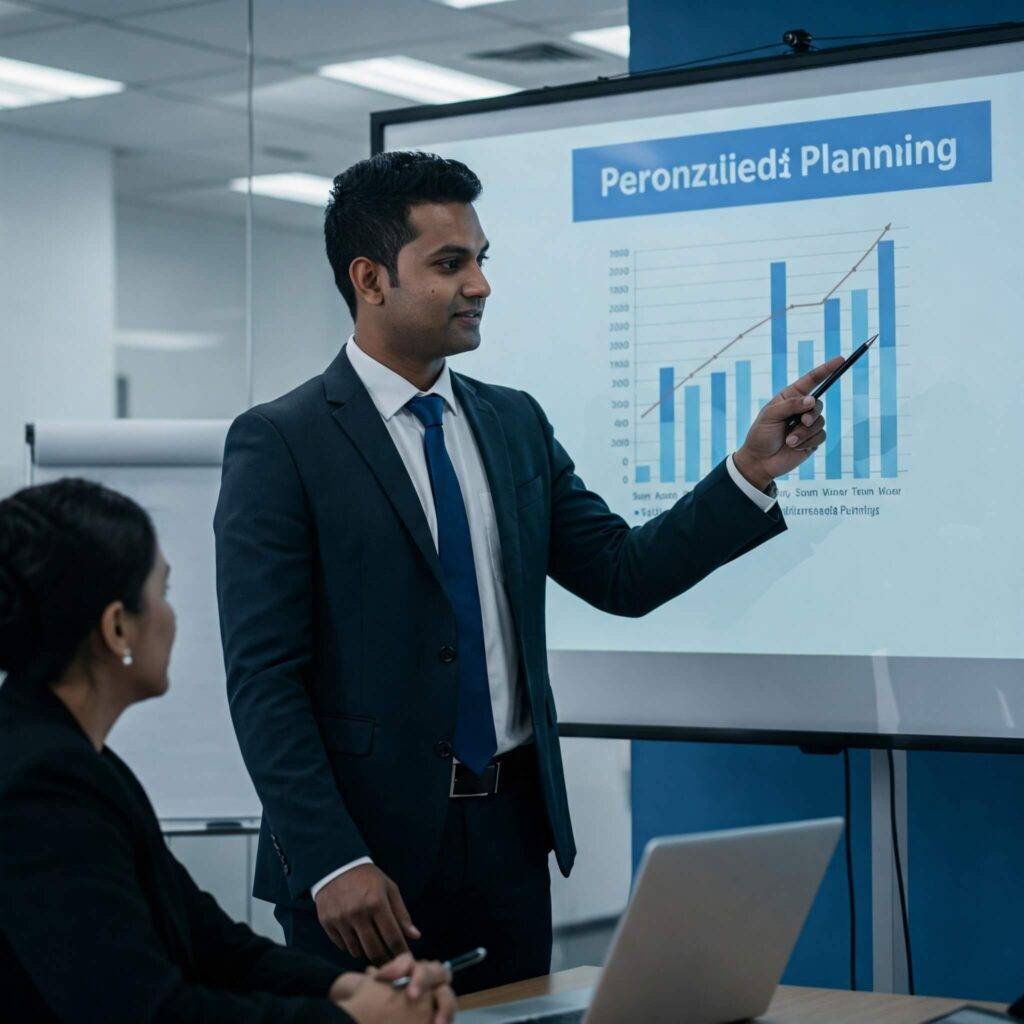 Consultant reviewing chart with client