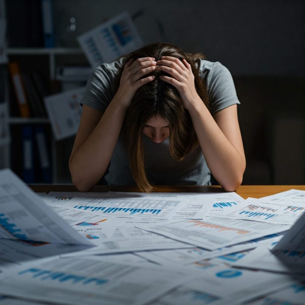 Stressed person with financial documents