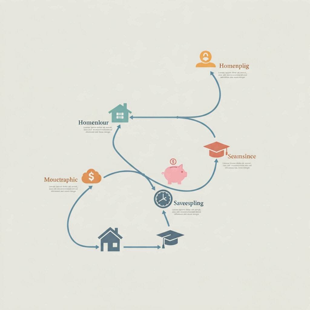 Financial roadmap infographic: Visual milestones for home, savings, and education