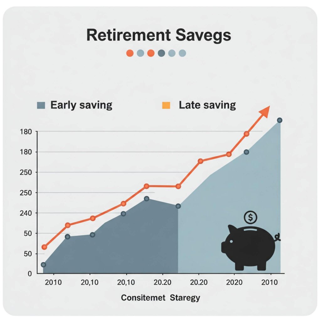Infographic showing retirement savings growth over time