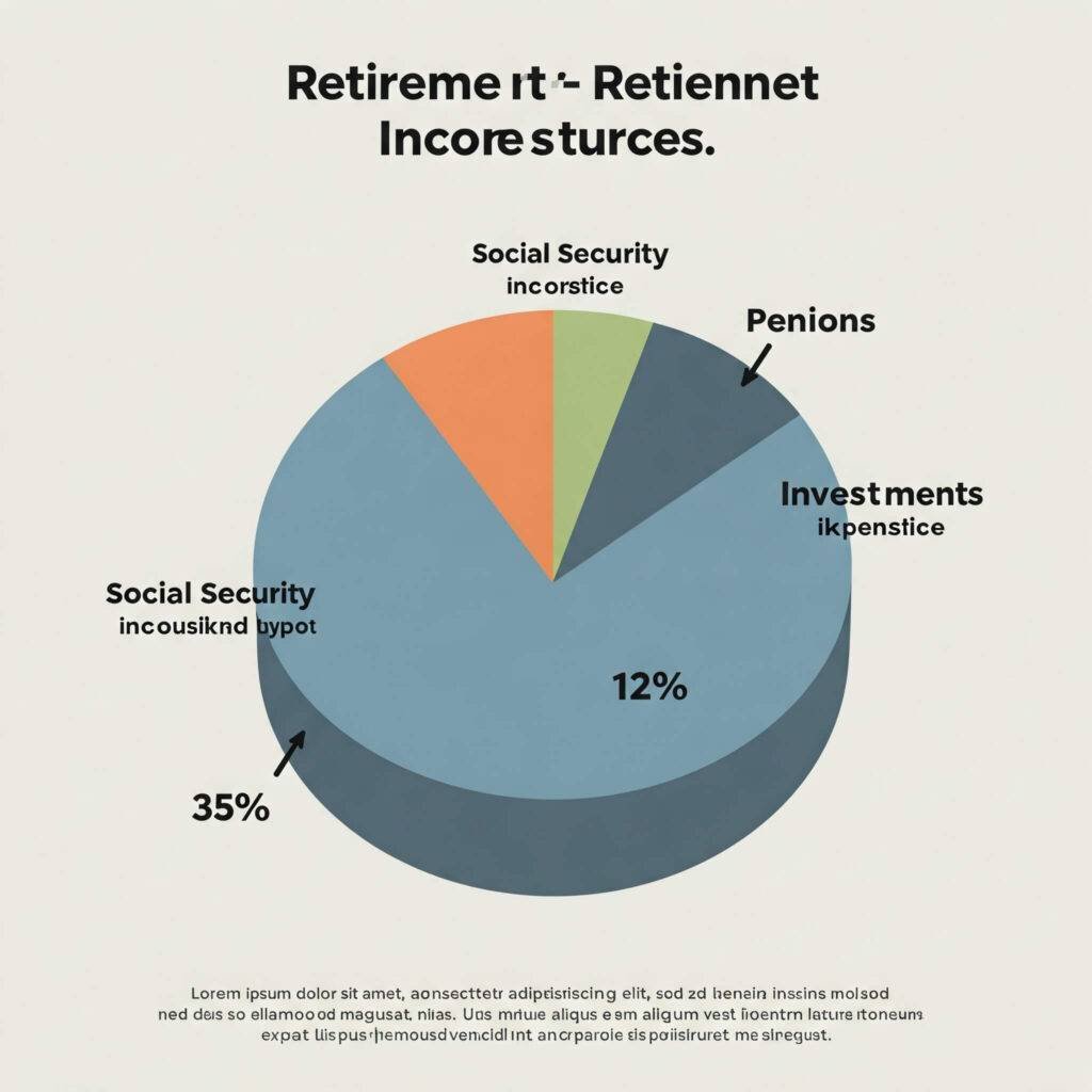Retirement Income Sources: Infographic Pie Chart Showing Social Security, Pensions, and Investments