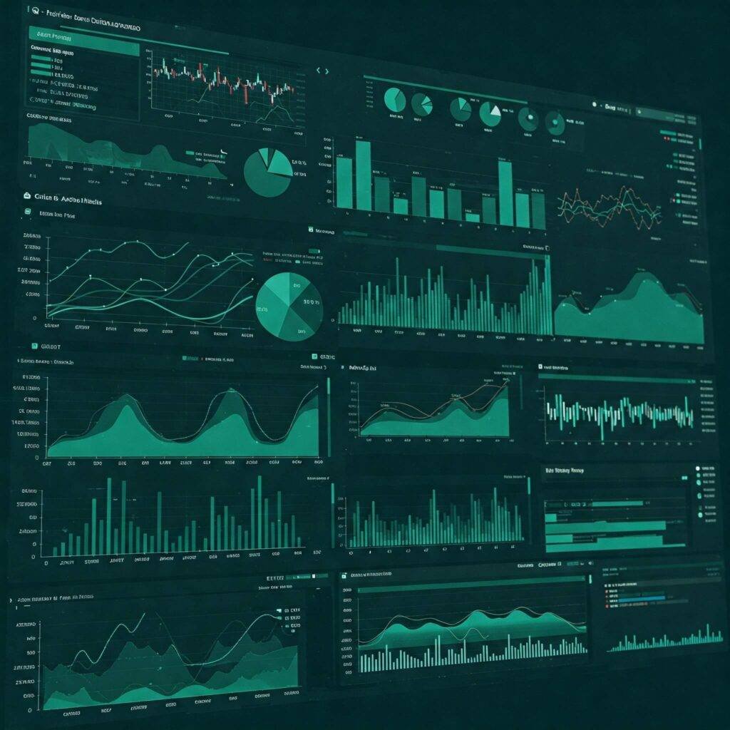 Digital financial dashboard with graphs