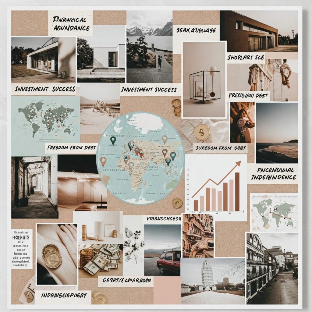 Vision board with financial goals