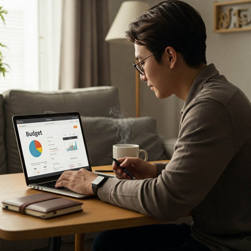 Person reviewing budget on laptop at home
