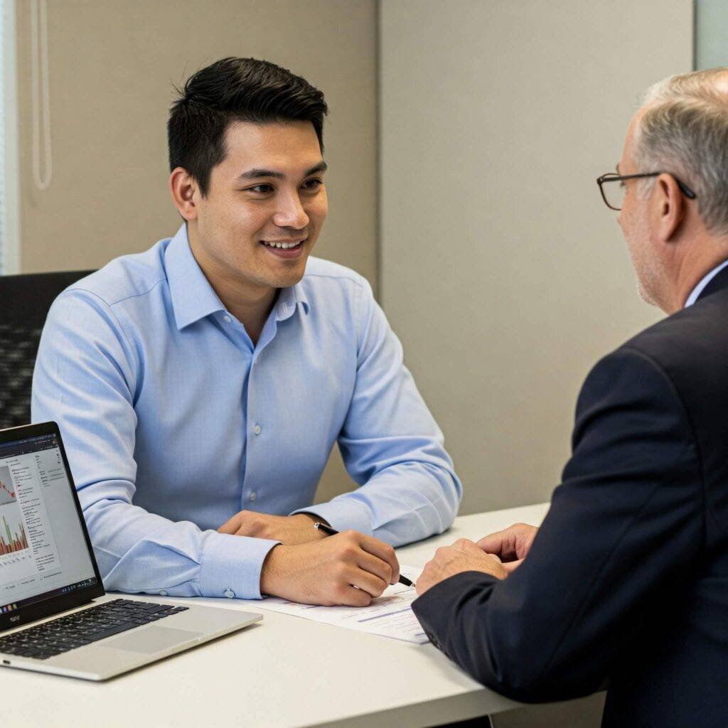 Confident financial planning discussion.