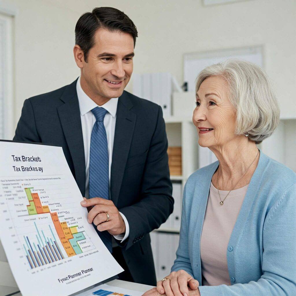Financial Planner Explaining Tax Brackets to Retiree
