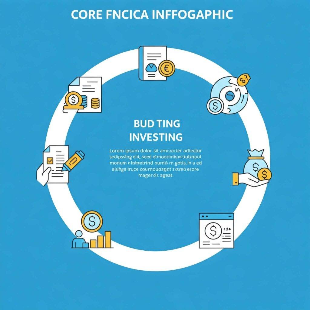 "Infographic of financial concepts with a circular layout."