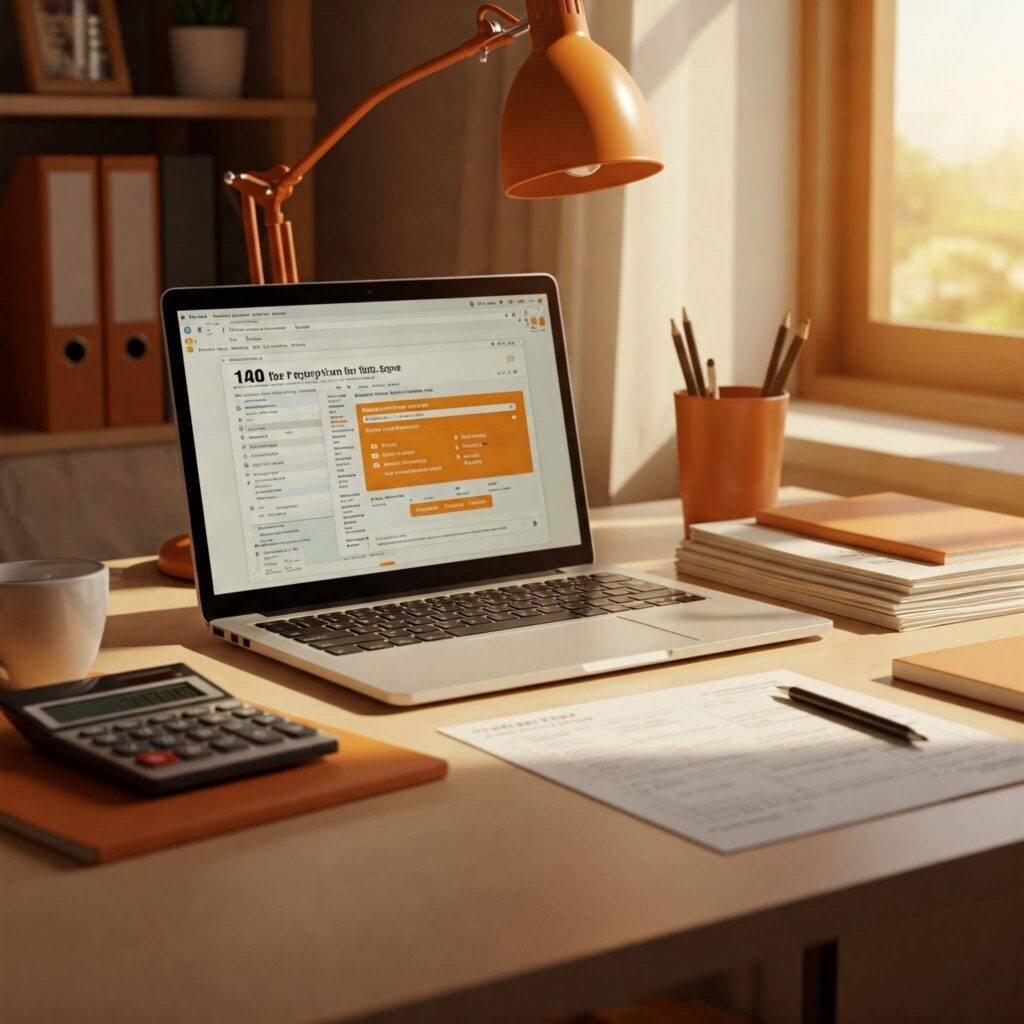 Organized home office setup showcasing tax preparation materials.