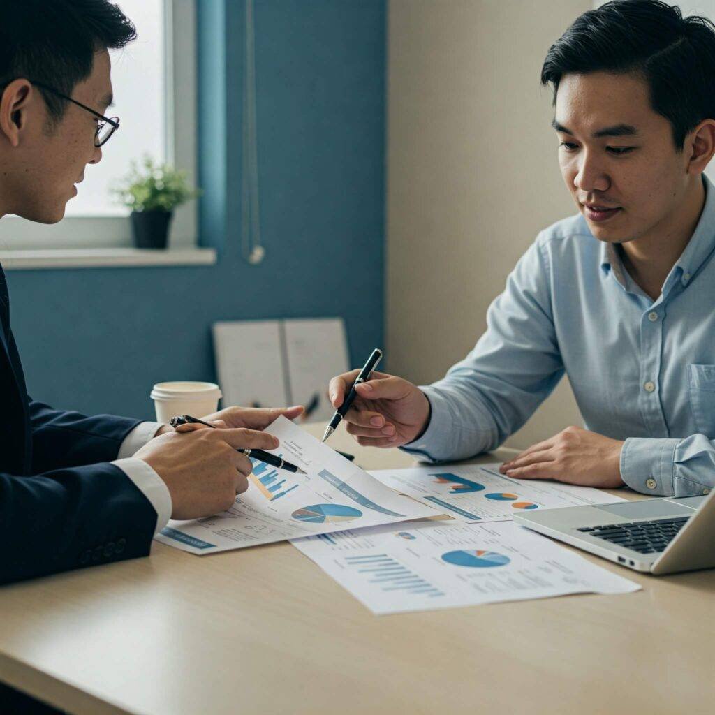 Financial advisor and client discussing plan