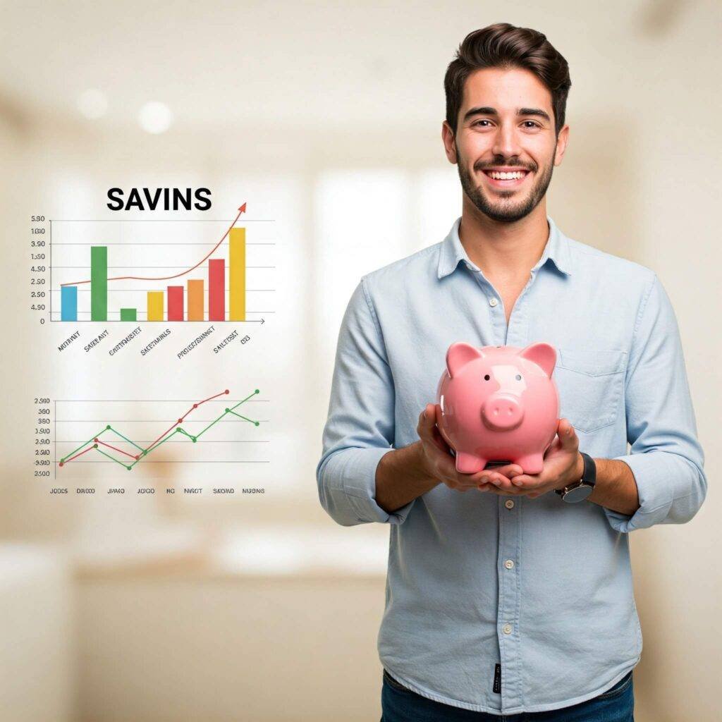 Person confidently holding a savings chart.
