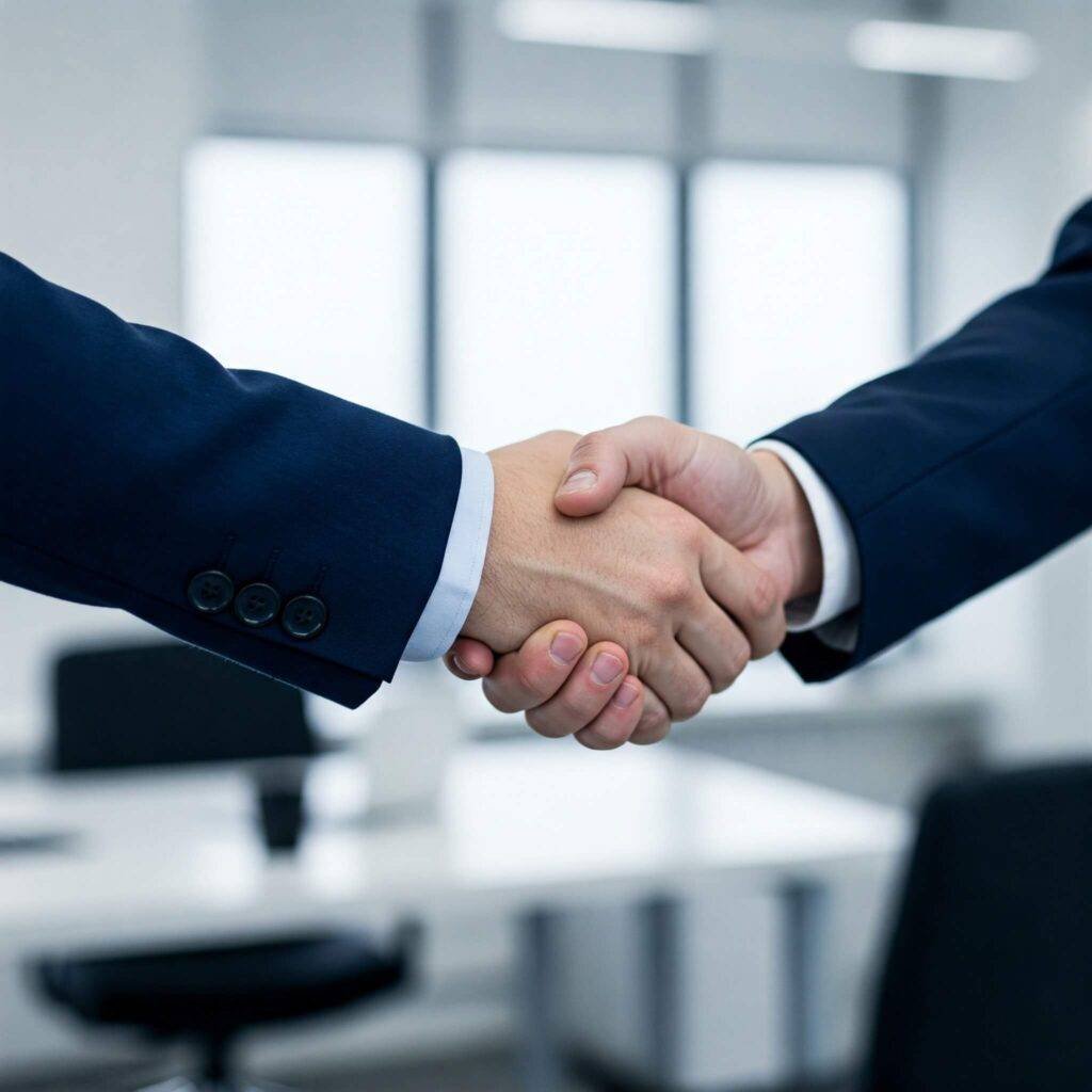Handshake in an office setting, representing trust and partnership