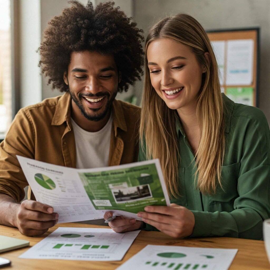 Happy couple reviewing financial goals