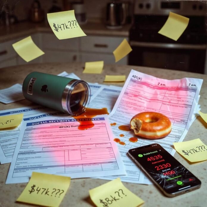 Spilled coffee ruining retirement papers at 2 a.m. panic. Spilled coffee ruining retirement papers at 2 a.m. panic.