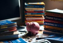 What Every Investor Should Know About Financial Education Chaotic desk with broken piggy bank and finance books.