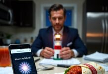 How Financial Consultants Help You Navigate Complex Tax and Investment Decisions Burrito sauce on tax forms, advisor holds lighthouse